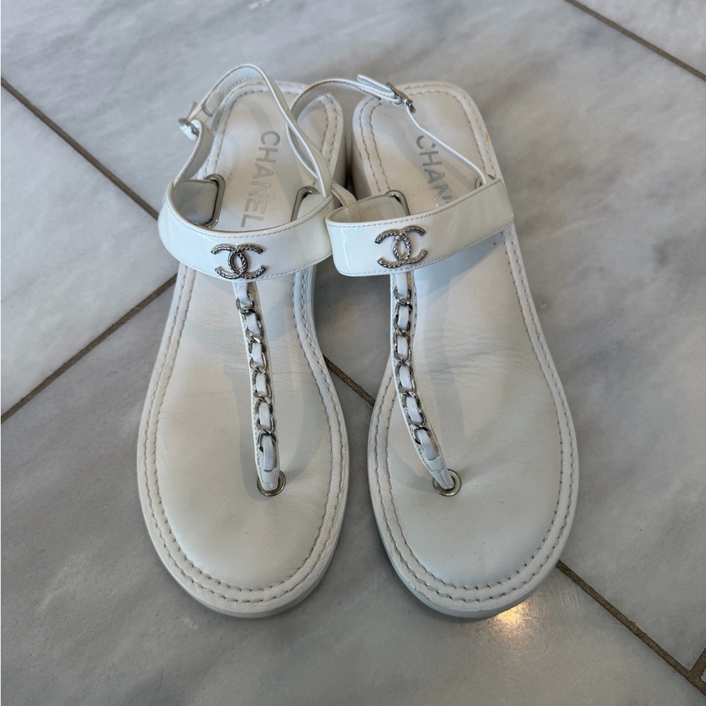 Chanel White Patent Leather Sandals for Women Size 41
